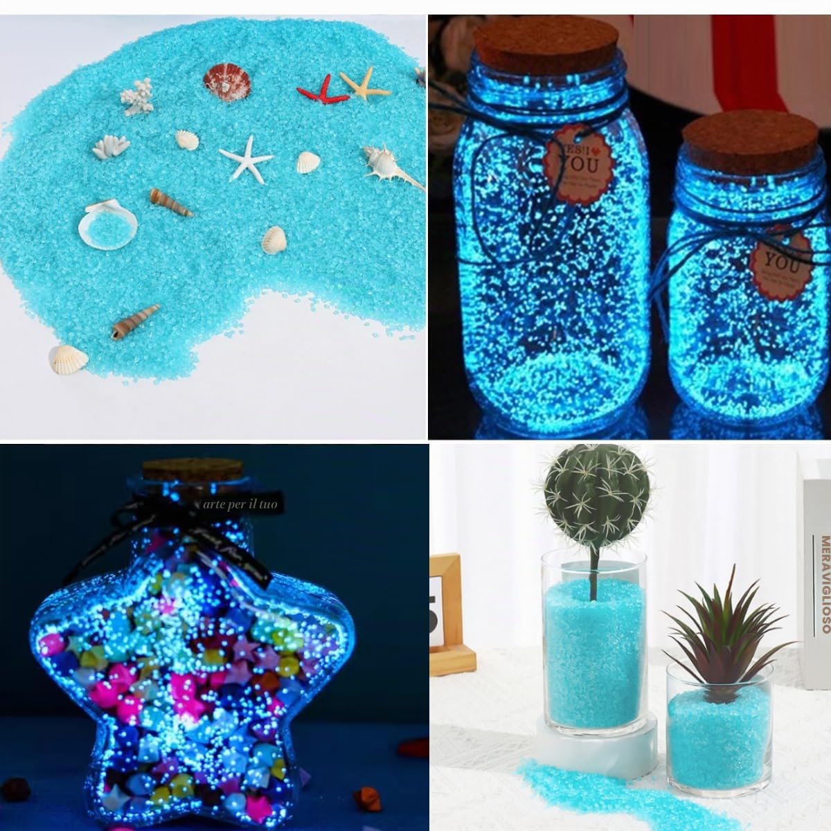 6000 pezzi di sabbia luminosa piccola ghiaia luminosa sabbia nottilucente pietre fluorescenti per acquario giardinaggio pietre decorative in resina Aquascape Glow in Dark 3-5 mm/150 g (azzurro)