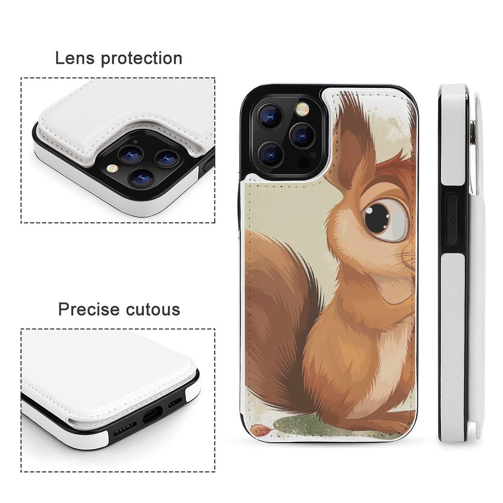 Fundas tipo cartera para iPhone 12 Pro Max, diseño de dibujos animados de ardilla con estampado artístico de ardilla, funda de piel con ranuras para tarjetas