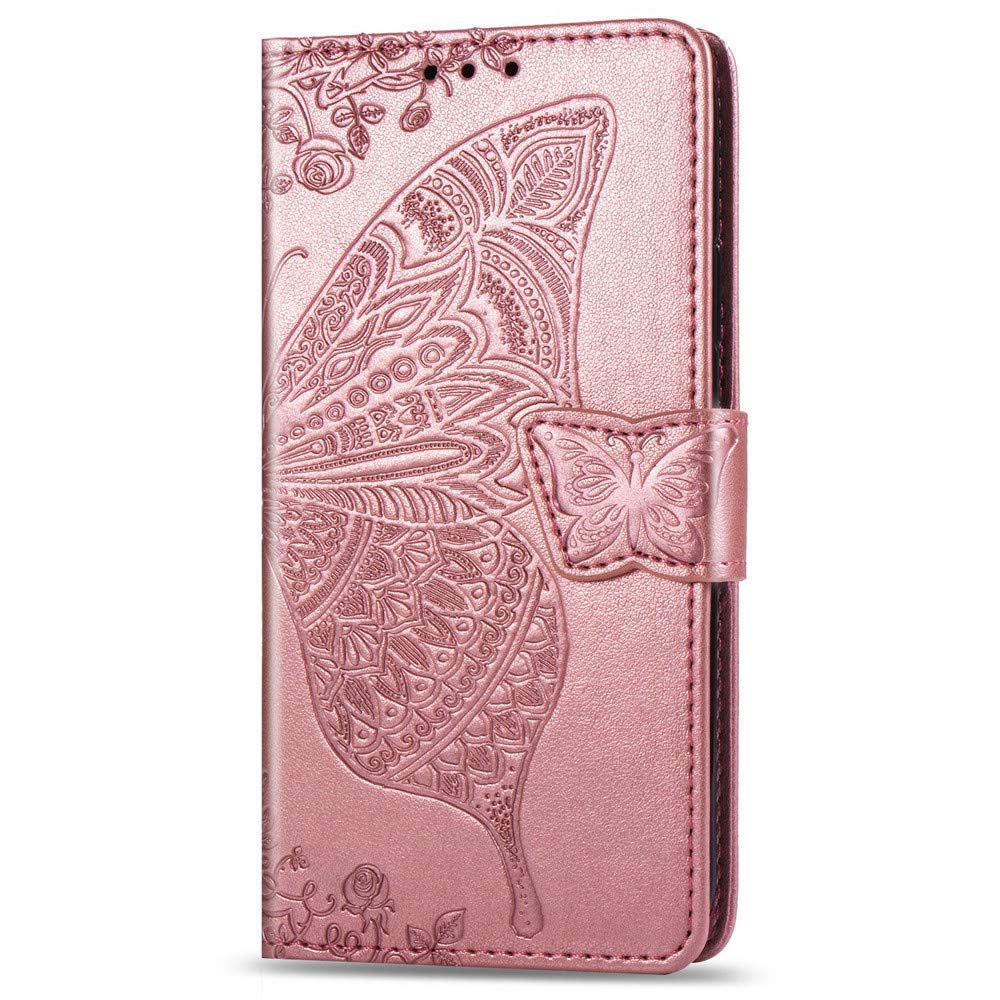 XYX Wallet Case for Galaxy J2 Core,[3D Butterfly Flower] PU Leather Folio Case with Kickstand Magnetic Closure Protective Cover for Samsung Galaxy J2 Core/J2 Dash/J2 Pure/J2 2019 (Rose Gold)
