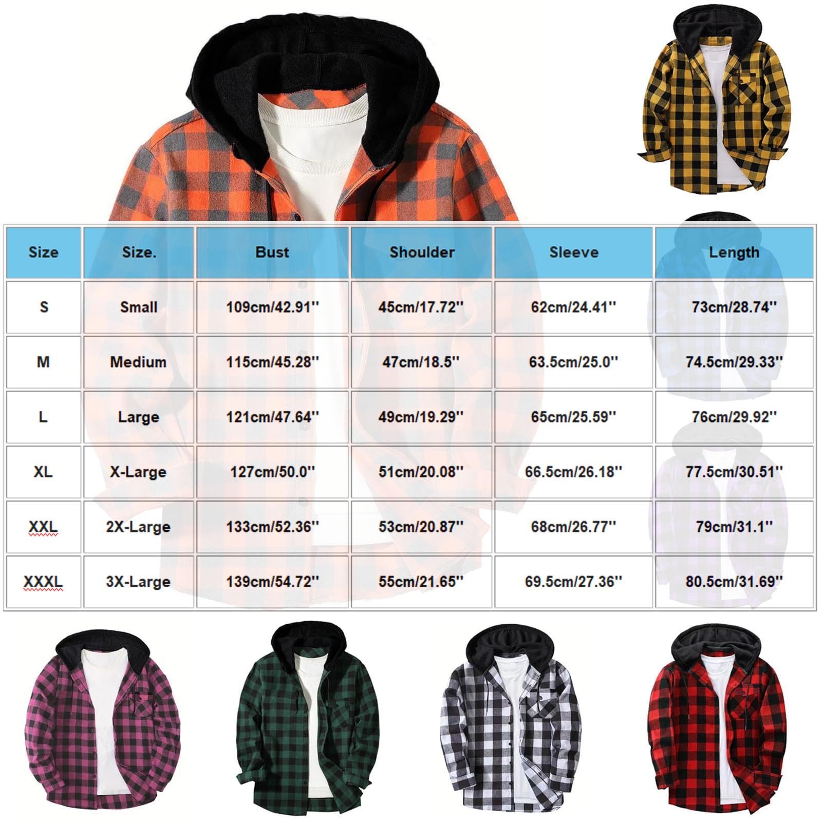 Shirts for Men Long Sleeve Fashion Casual Button Down Plaid Shirt Drawstring Hooded Jackets Lightweight Shacket 2026 — view 3