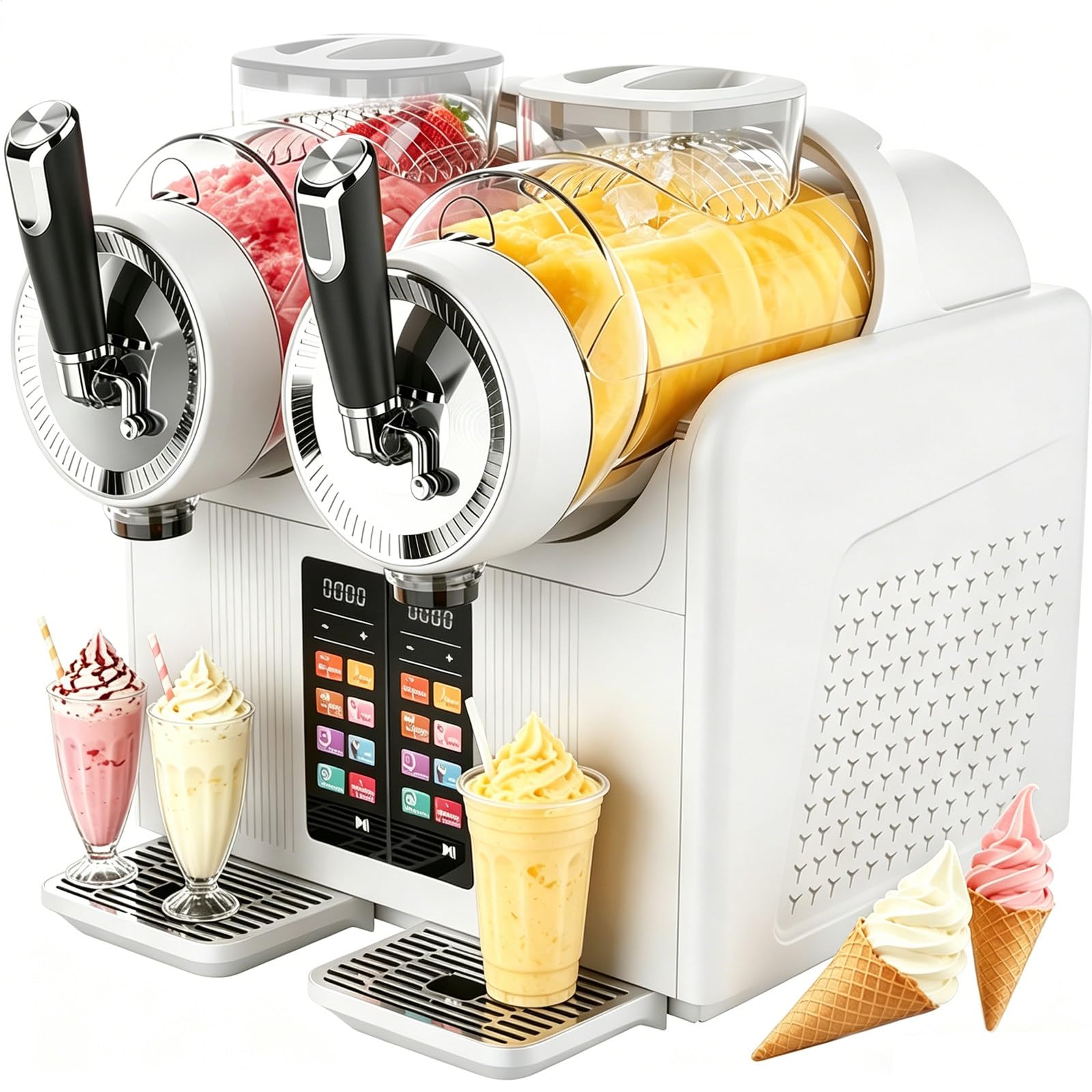 moupeaktain Soft Serve Ice Cream Machine and Slushie Maker Machine, 2-in-1 Slushy Machine with Dual 2l Tanks, 6 Presets, 430W Cold Drink Machine for Slushies, Milkshakes, Granitas, Home Parties White