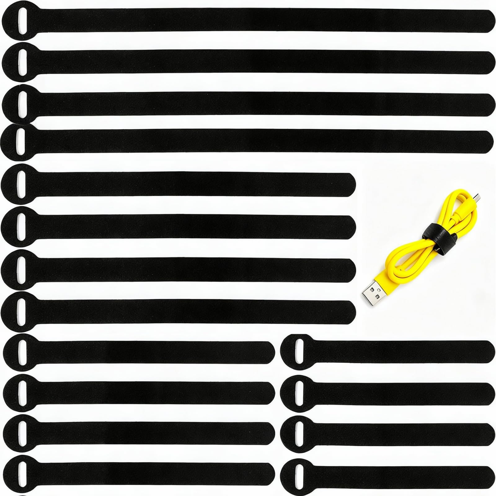 100PCS Reusable Cable Ties, 4+6+8+10inch Multi-Purpose Cable Management Hook Loop Cable Straps Wire Ties, Adjustable Fastening Cord Organizer, Cable Organizer for Home Office and Data Centers, Black