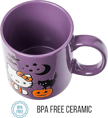 Miniatura 7 de Silver Buffalo Sanrio Hello Kitty - Taza de cerámica resistente a la cera de murciélagos de calabaza de Halloween, 20 onzas