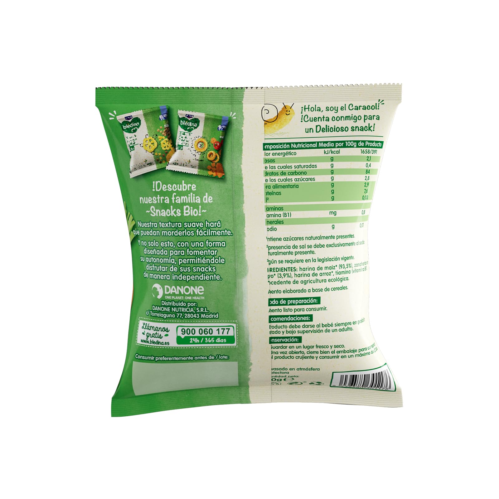 Blédina Snack BIO, Bolsa de Snack Saludable para niños sabor Zanahoria y Maíz. Tubitos Sin Gluten, Sin Conservantes Ni Colorantes y Sin Sal Ni Azúcares Añadidos. Desde los 8 Meses, 20g