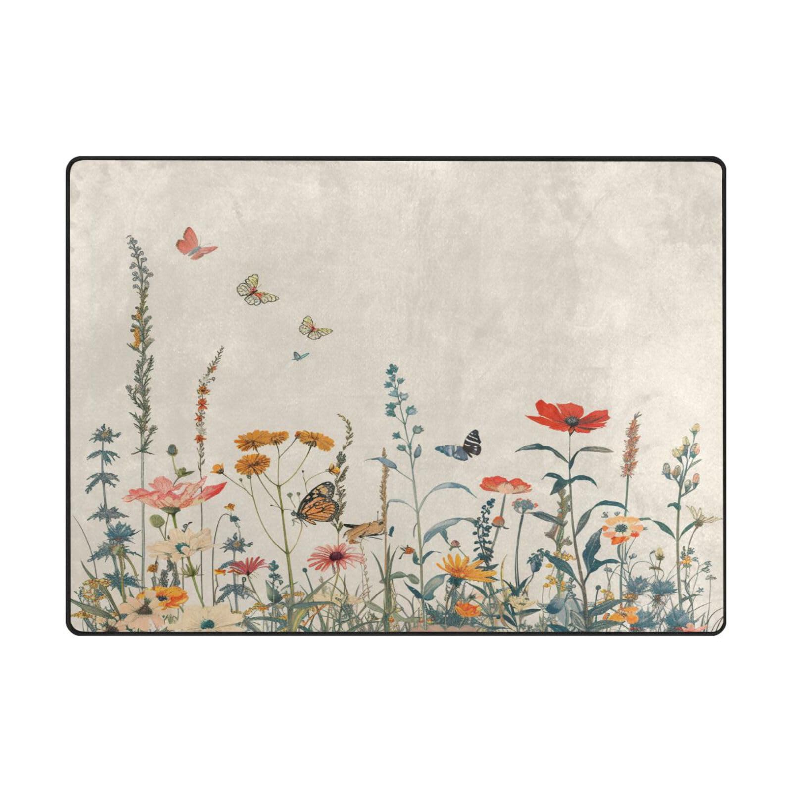 Tapis de sol contemporain salon fleurs et papillons pour chambre chaleureuse