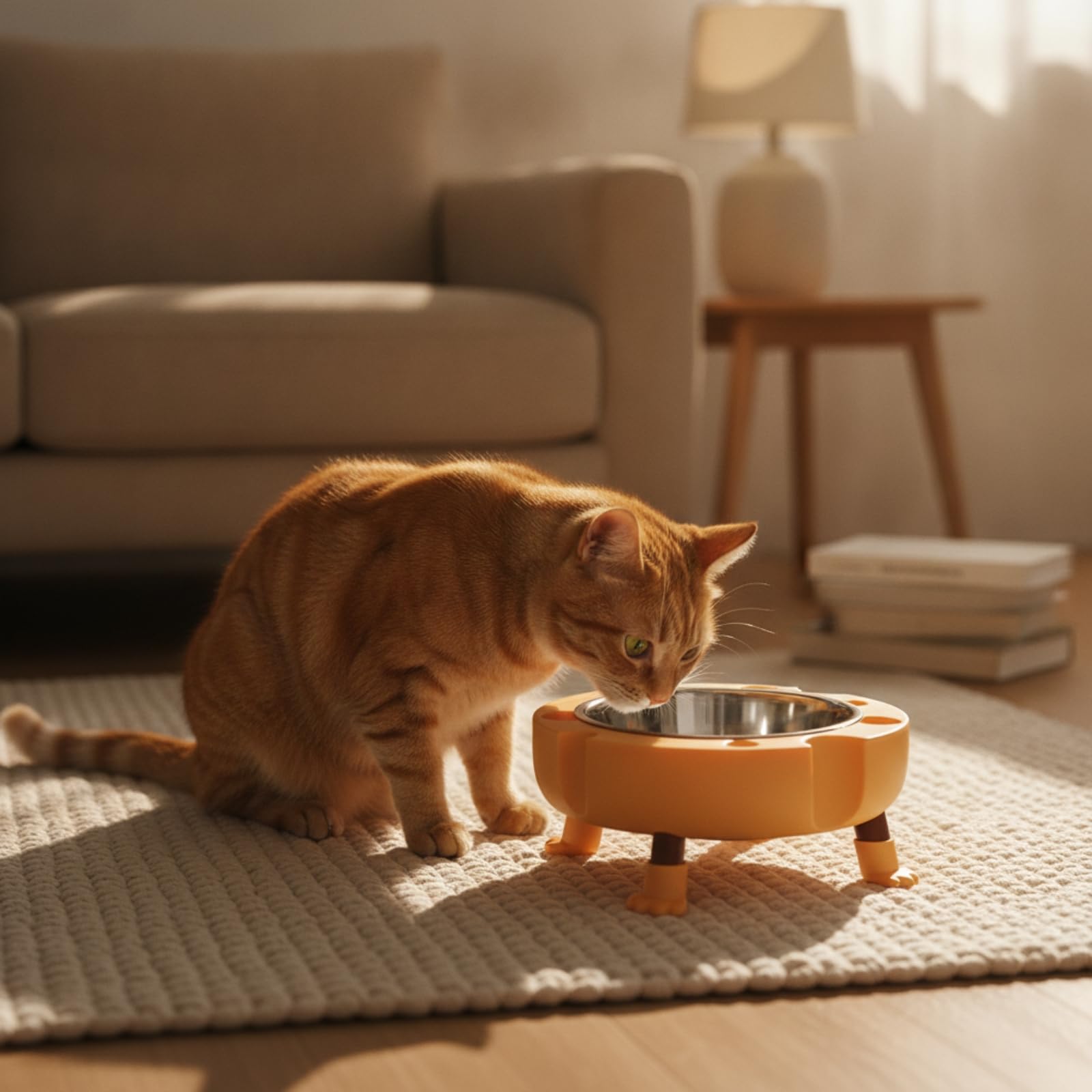 Comedero para Mascotas | Desmontable, Comedero con recipientes Acero Inoxidable, Plato, para Cocina, Perros, Naranja