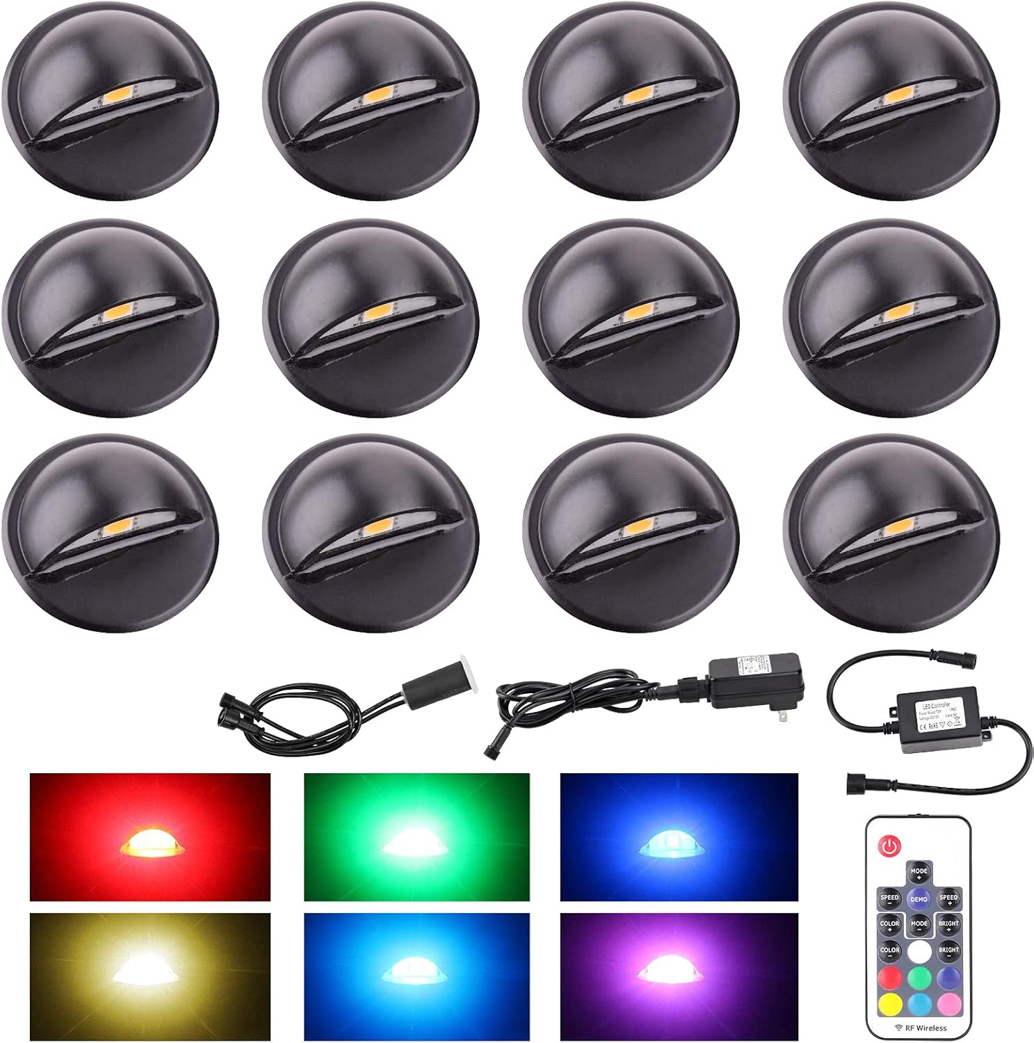 YZGWZLD Waterproof LED Deck Lights Kit, 12 Pack Φ1.38" Dimmable Color
