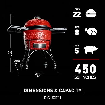 Kamado Joe Big Joe Series I 24-inch Ceramic Charcoal Grill and Smoker with Cart, Side Shelves, Stainless Steel Grates and 450 Cooking Square Inches in Red, Model BJ24Rh