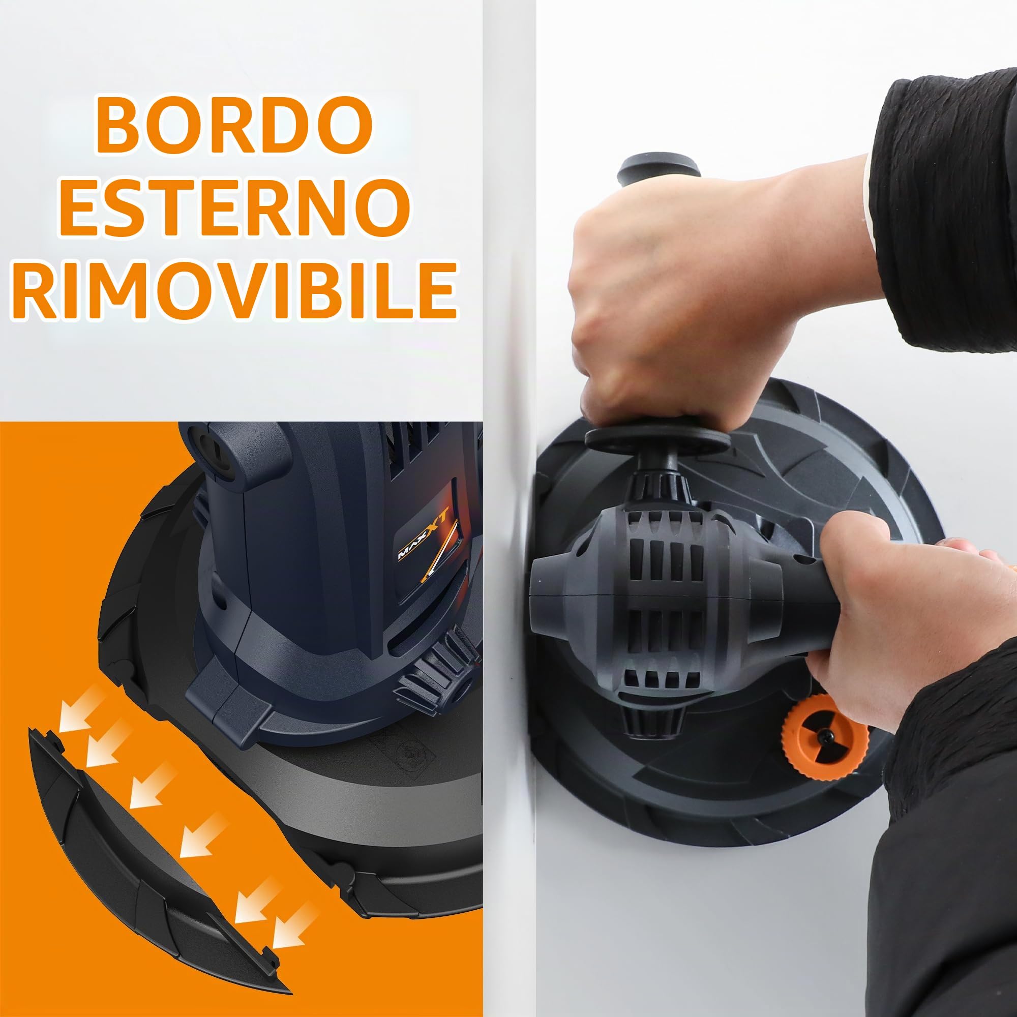 MAXXT Levigatrice manuale per cartongesso, 1500-2700 giri/min, velocità variabile, 750 W, levigatrice elettrica per pareti, aspirazione regolabile
