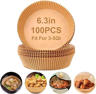 Air Fryer Paper Liners, 100PCS Non-Stick Parchment Paper,Oil Resistant,Disposable Food Grade Free of Bleach Round for 5-8 QT Air Fryer Baking Roasting Microwave