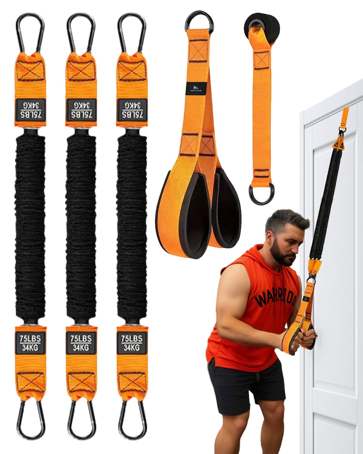 Abahub Kit de Bandes Triceps avec Ancrage Porte Réglable 75 à 225 Tricep Pull Down Bande Fitness pour La Maison, L'Entraînement des Bras Et Les Exercices de Musculation, avec PoignéEs