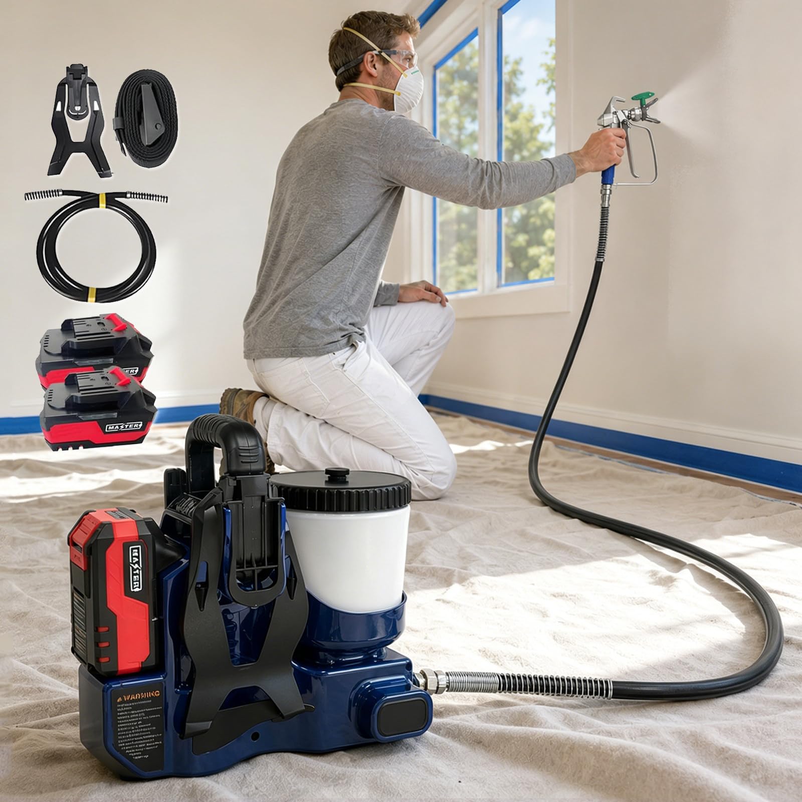 Pistola De Pintura Eléctrica Sin Cable Airless, Pulverizador De Pintura con 2 Baterías, Motor 750W, Depósito 1,2l, 6 Velocidades, para Muebles, Armarios, Paredes Y Vallas