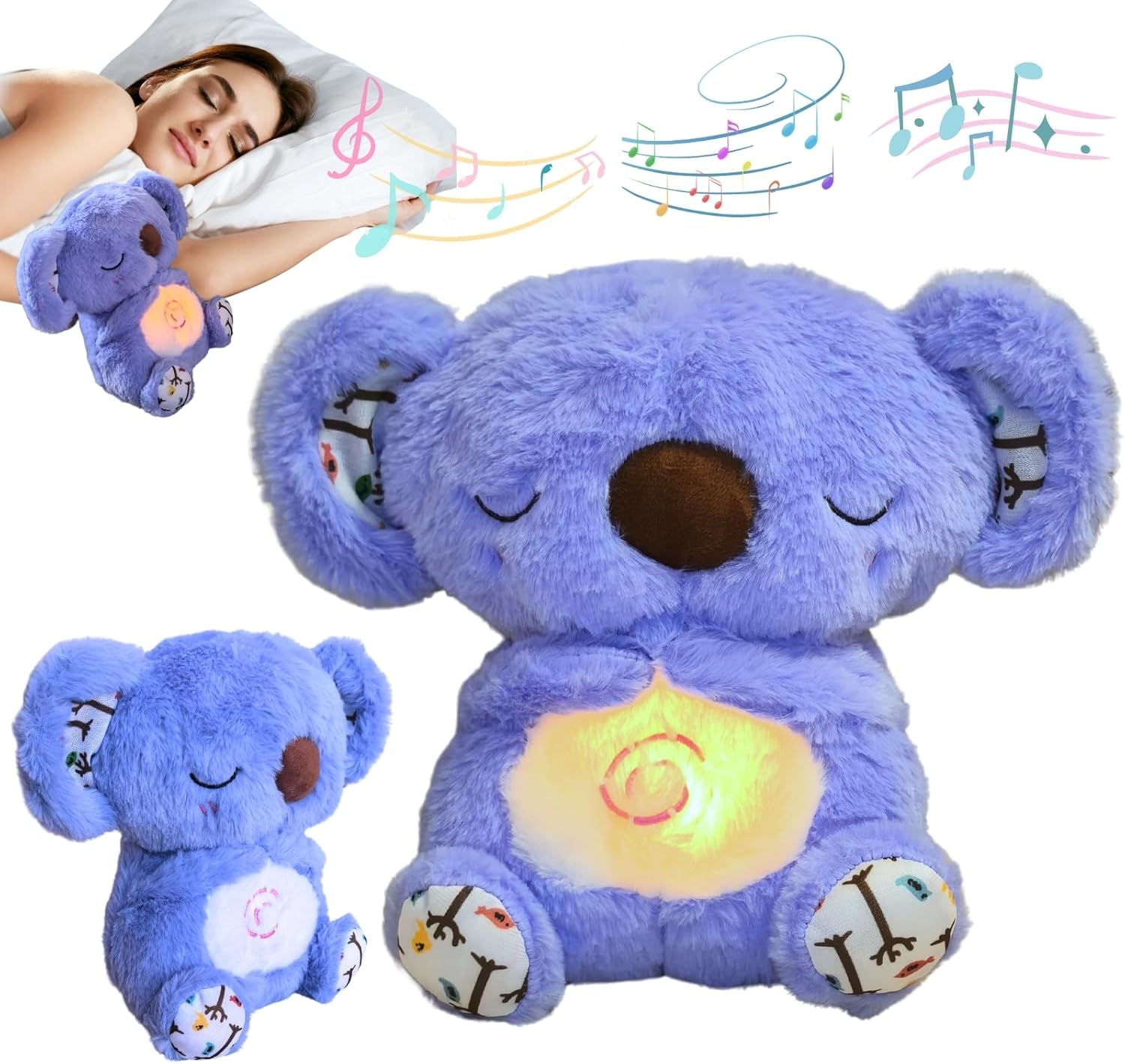 JULI 2026 Anxiety Relief Koala, Breathing Stitch Breathing Teddy Anxiety Bear with Calming Music, Lights, Sleeping Otter Plush, Soothing Koala for Adults & Kids, Stress Relief Stuffed Animal