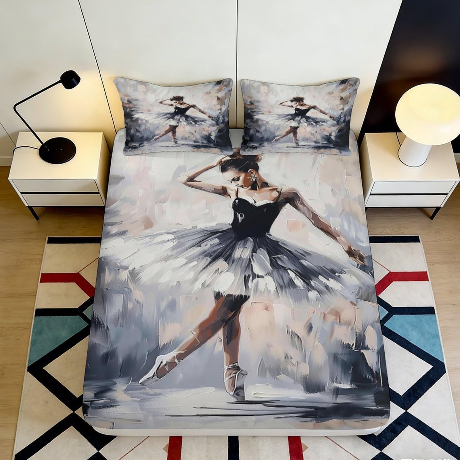 Pnayamiorkfel Style-2 3D Printed Ballerina Art Fitted Sheet Microfiber Soft Decorative Ballet Design Bed Cover For Bedroom Guest Room 90X200x25cm