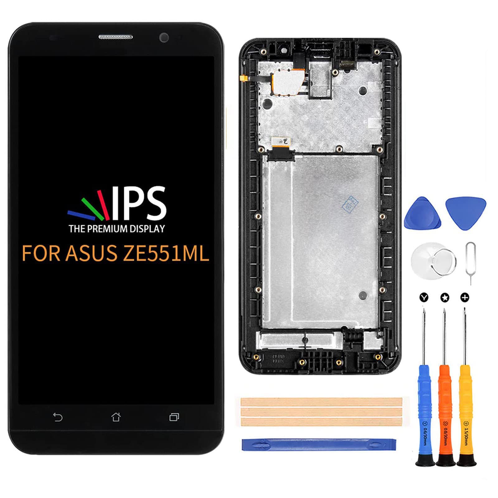 Screen Replacement for ASUS Zenfone 2 ZE551ML(Black with Frame) LCD Display& Touch Screen Digitizer Full Assembly Set with Repair Tool Kits