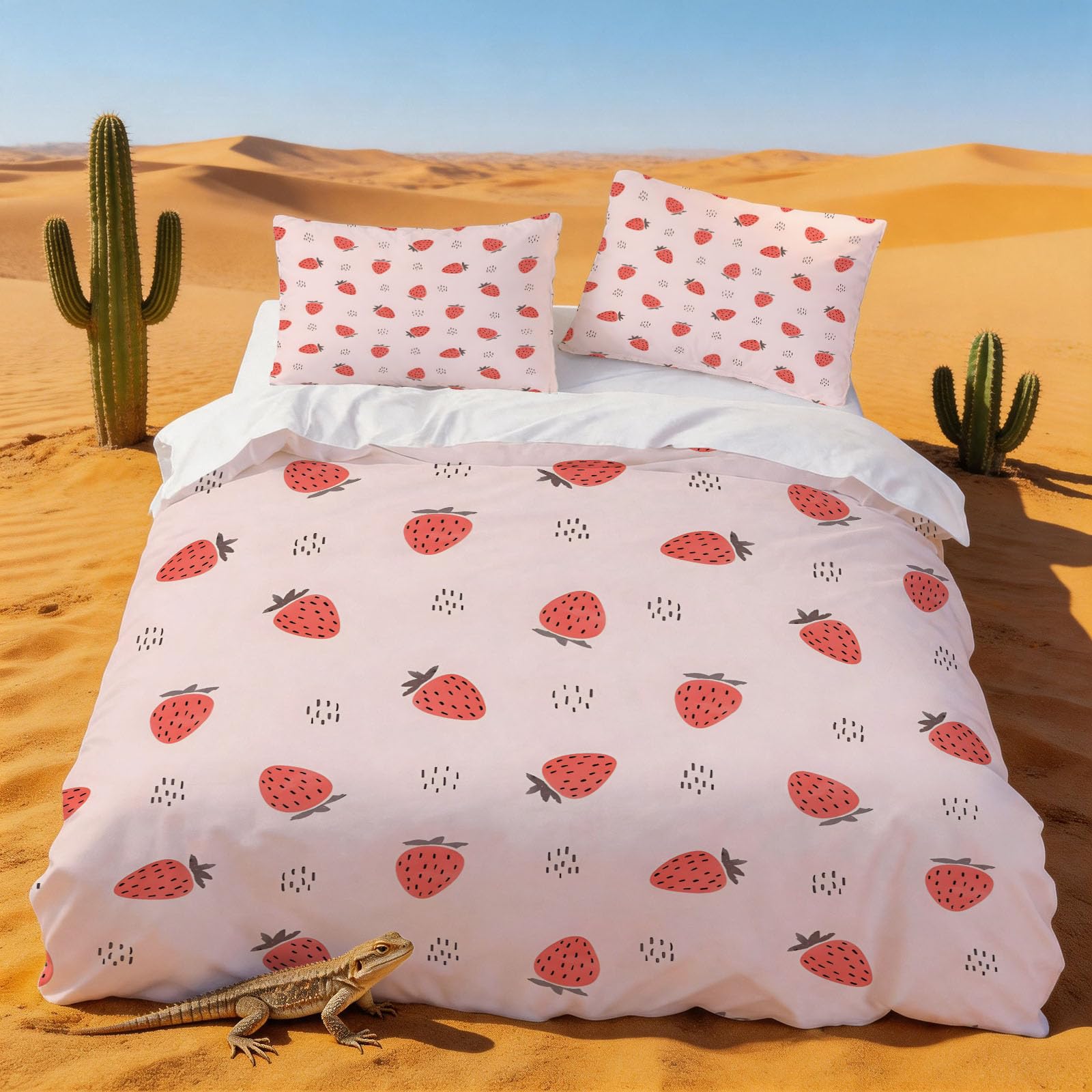 Housse de couette 140x200 fraise hypoallergénique et facile à laver