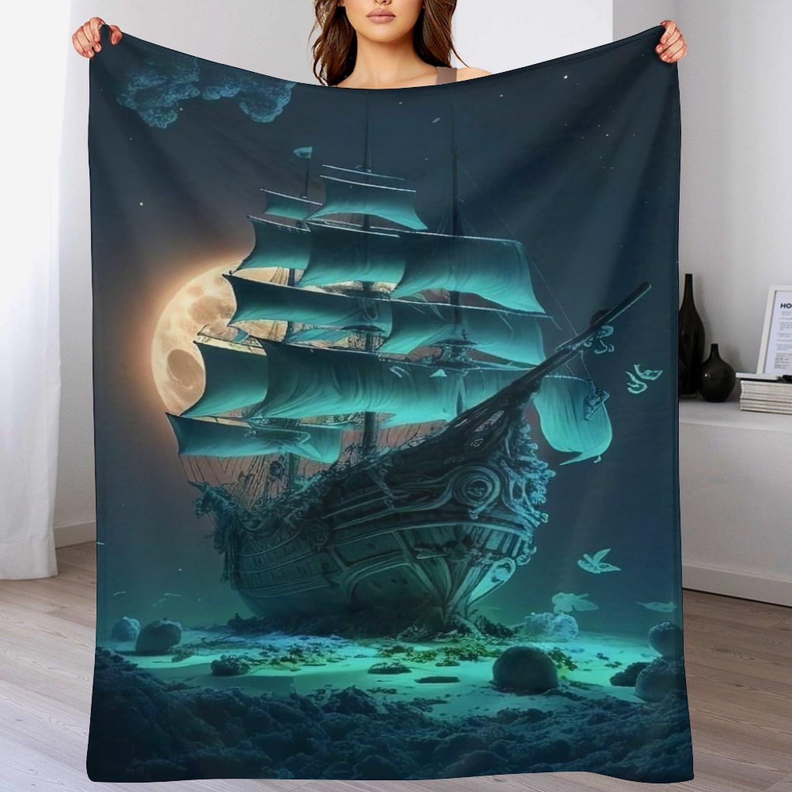 Couverture en peluche flannel bateau pirate grand confort 180x200