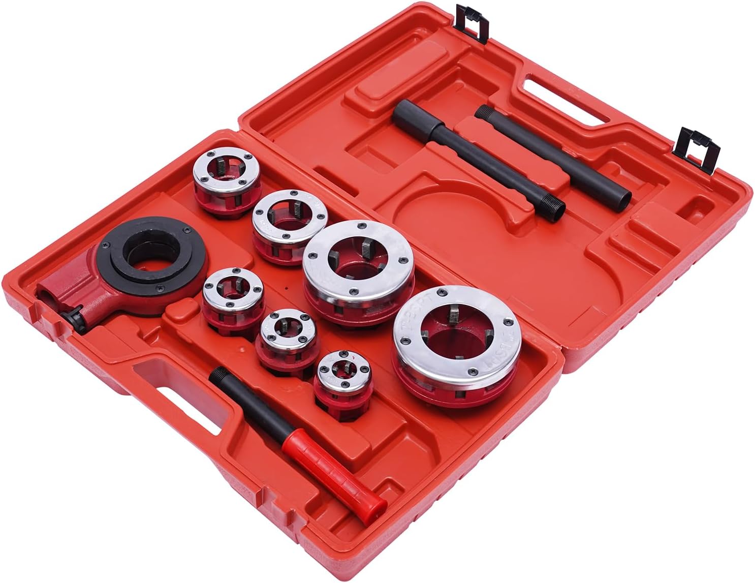 Ratchet Pipe Threader Kit with 7 Dies, 3/8" NPT to 1-1/2" NPT Ratcheting Pipe Threading Tool Portable Pipe Threading Set with Storage Case, Hand Ratchet for Plumbing Installation and Repair