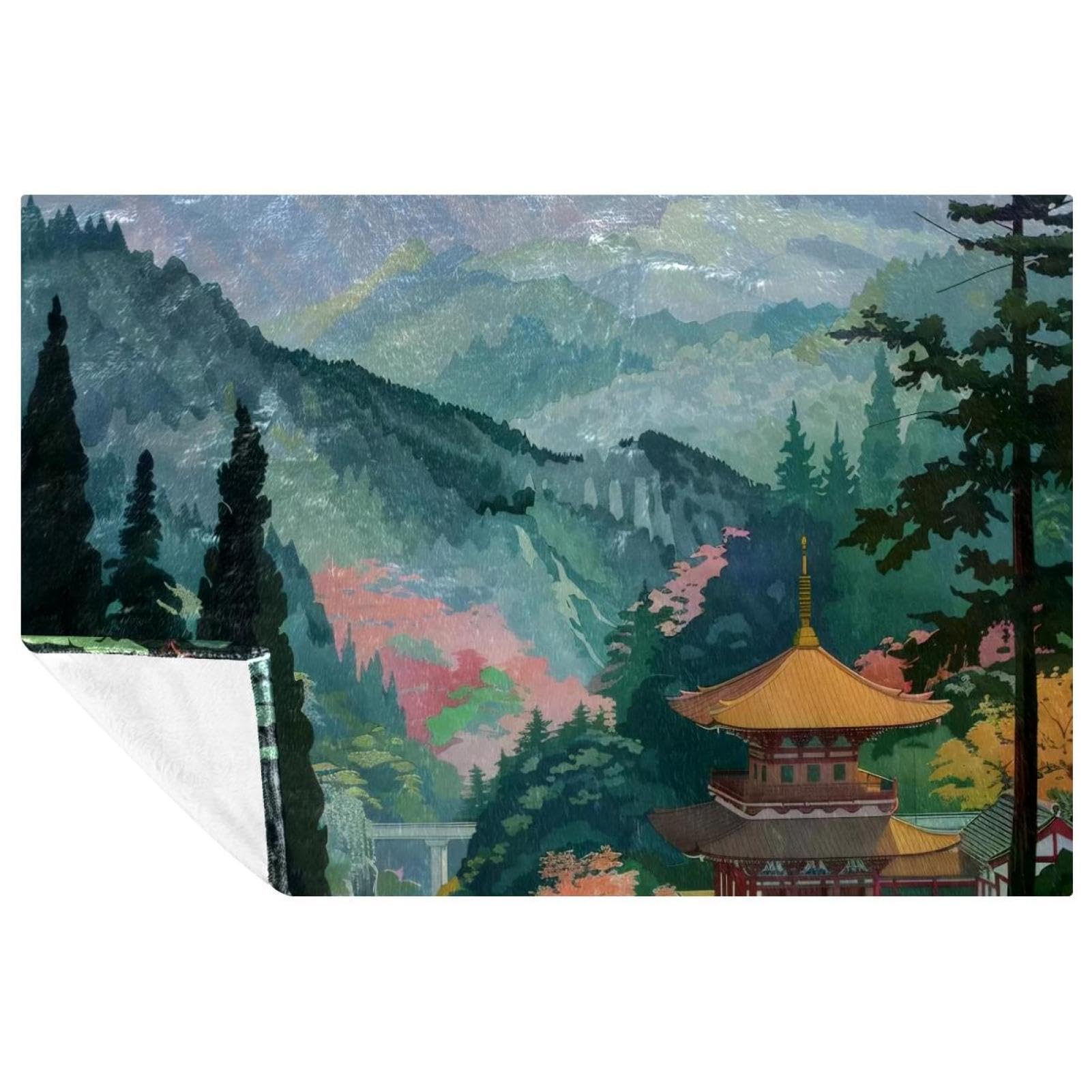 Couverture temple montagnes 150x100cm pour lit et canapé