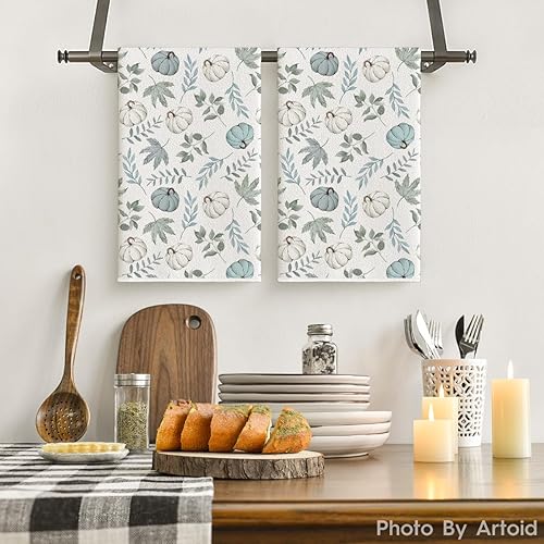 Miniatura 8 de Artoid Mode Juego de 2 toallas de cocina de otoño con diseño de calabaza y hojas naranjas, 18 x 26 pulgadas, decoración de granja