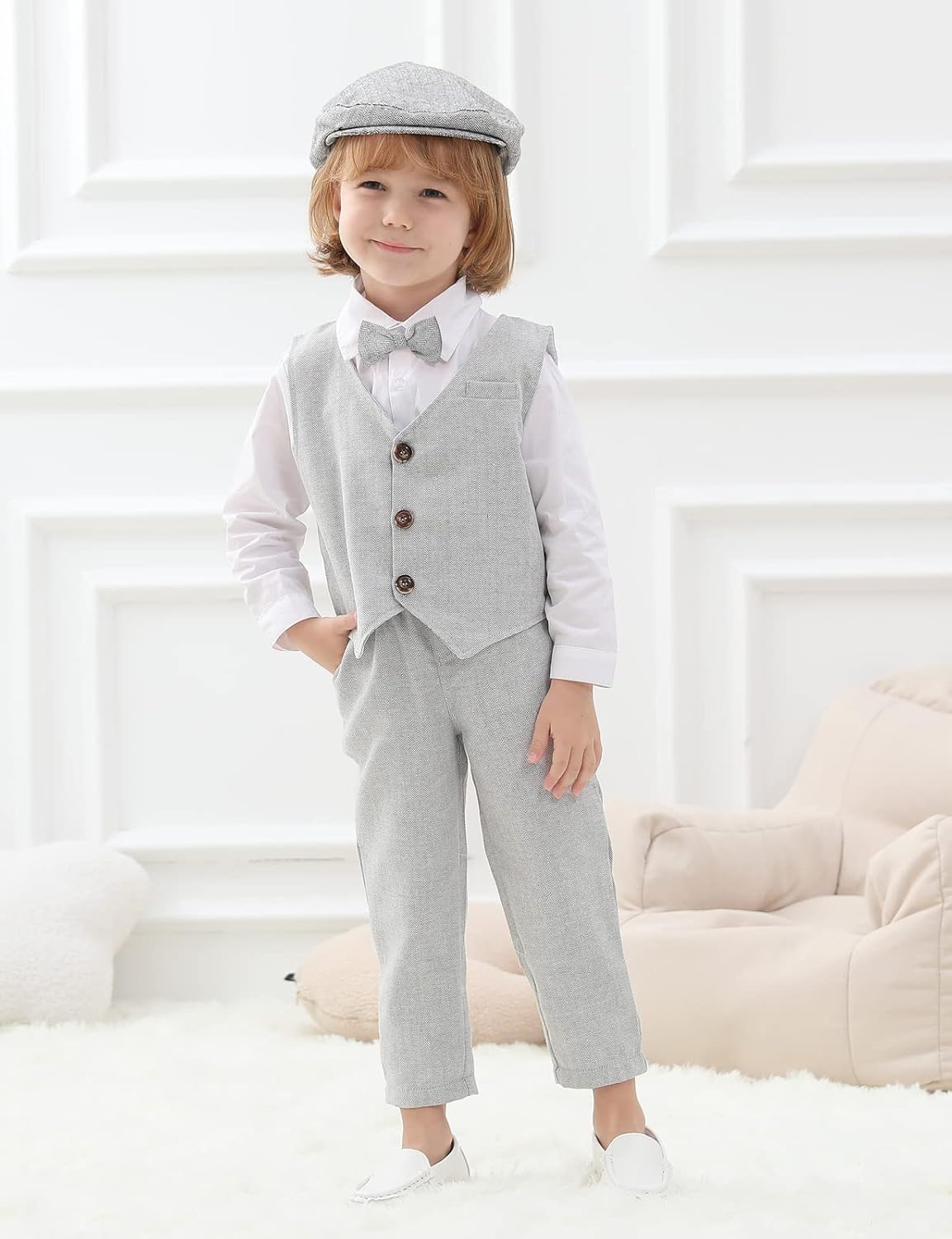 A&J DESIGN 5pcs Baby & Toddler Suit, 12 Months - 5T, Shirt & Pants & Vest & Bow Tie & Driver Cap - Image 2