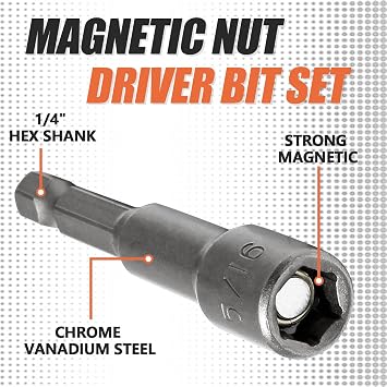 12 Pc Magnetic Nut Driver, 1/4 5/16 Inch 65mm