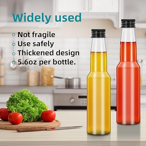 Miniatura 7 de 24 botellas vacías de plástico de 5.6 onzas de altura fina con cubierta de sello de metal negro, recipientes para botellas de mensajes de deseos,