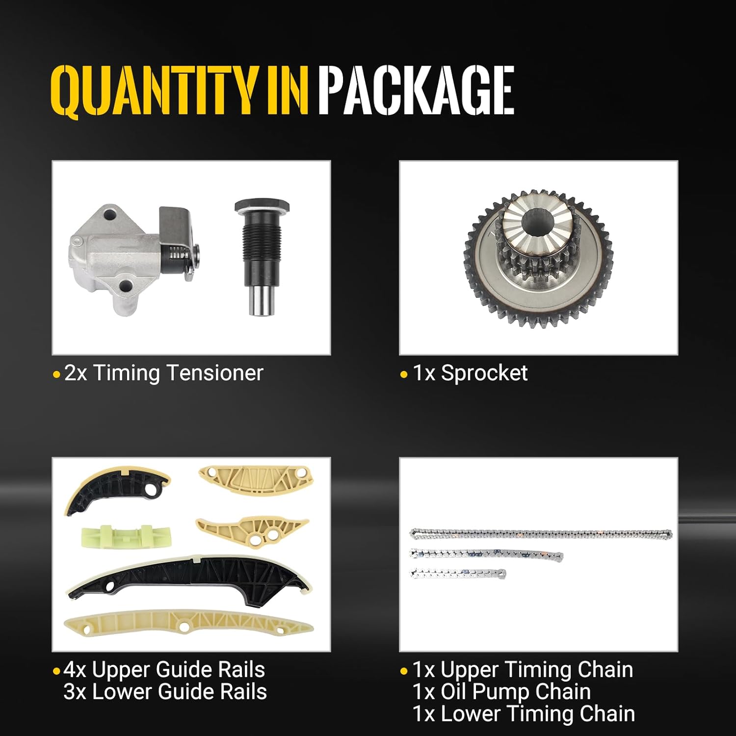 KUSATEC TK805 Engine Timing Chain Kit fit for 2008-2016 Audi A3 A4 A5 A6 TT Quattro allroad; 2008-2015 Volkswagen Beetle CC Eos GTI Jetta Passat Tiguan;2.0L L4 w/Chain Tensioner Guide Rail Sprocket