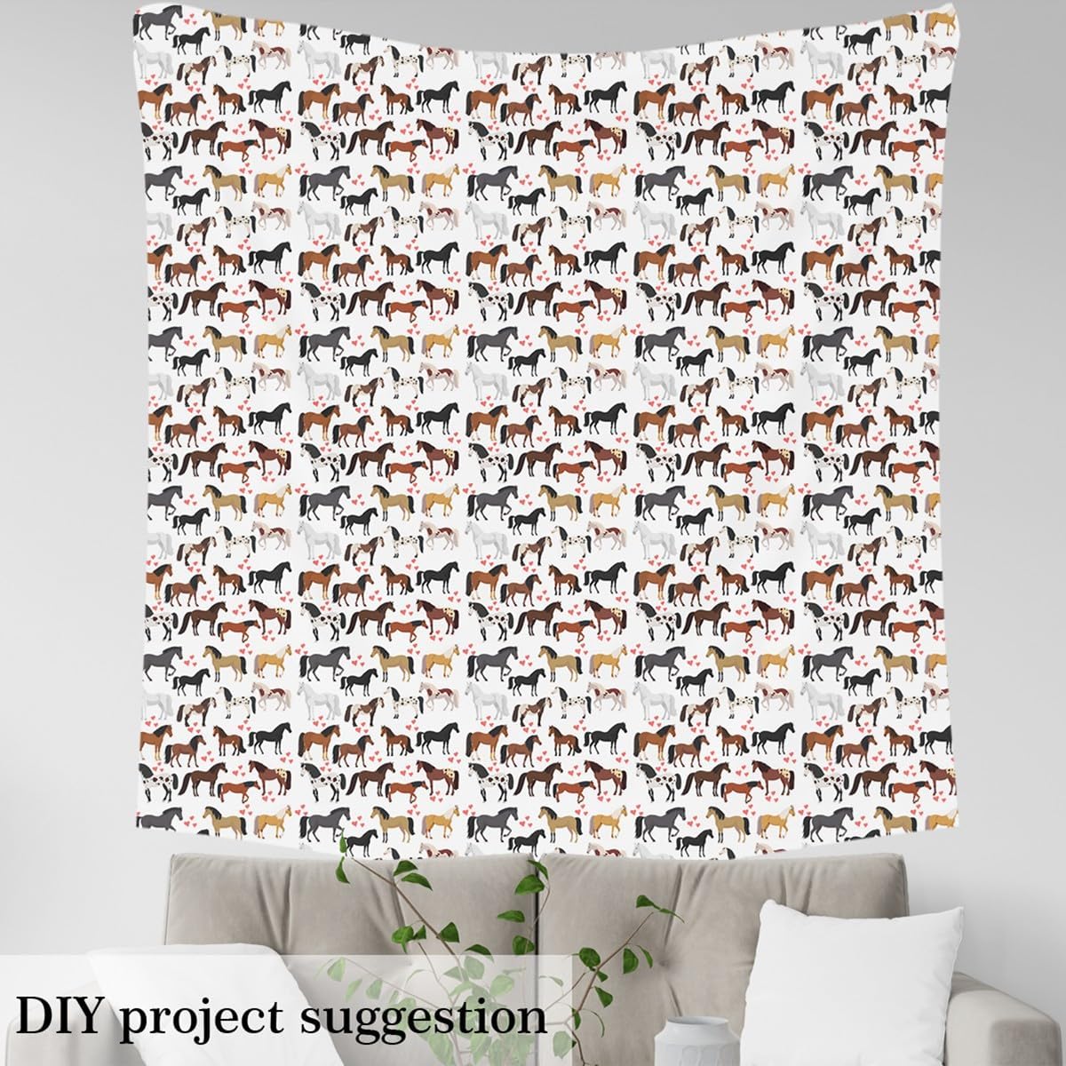 Horse Upholstery Fabric Farm Fabric By The Yard Kids Boys Girls Teens Cute Animal Decorative Fabric Cartoon Horses with Pink Lover Heart Decor Kawaii Cowboy Cowgirls Waterproof Fabric DIY 2 Yards