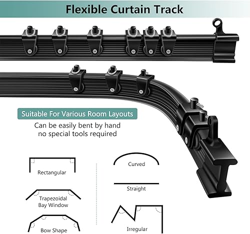 Miniatura 4 de Riel de cortina de techo, riel de cortina flexible y flexible flexible de 20 pies, riel de cortina negro para montaje en pared