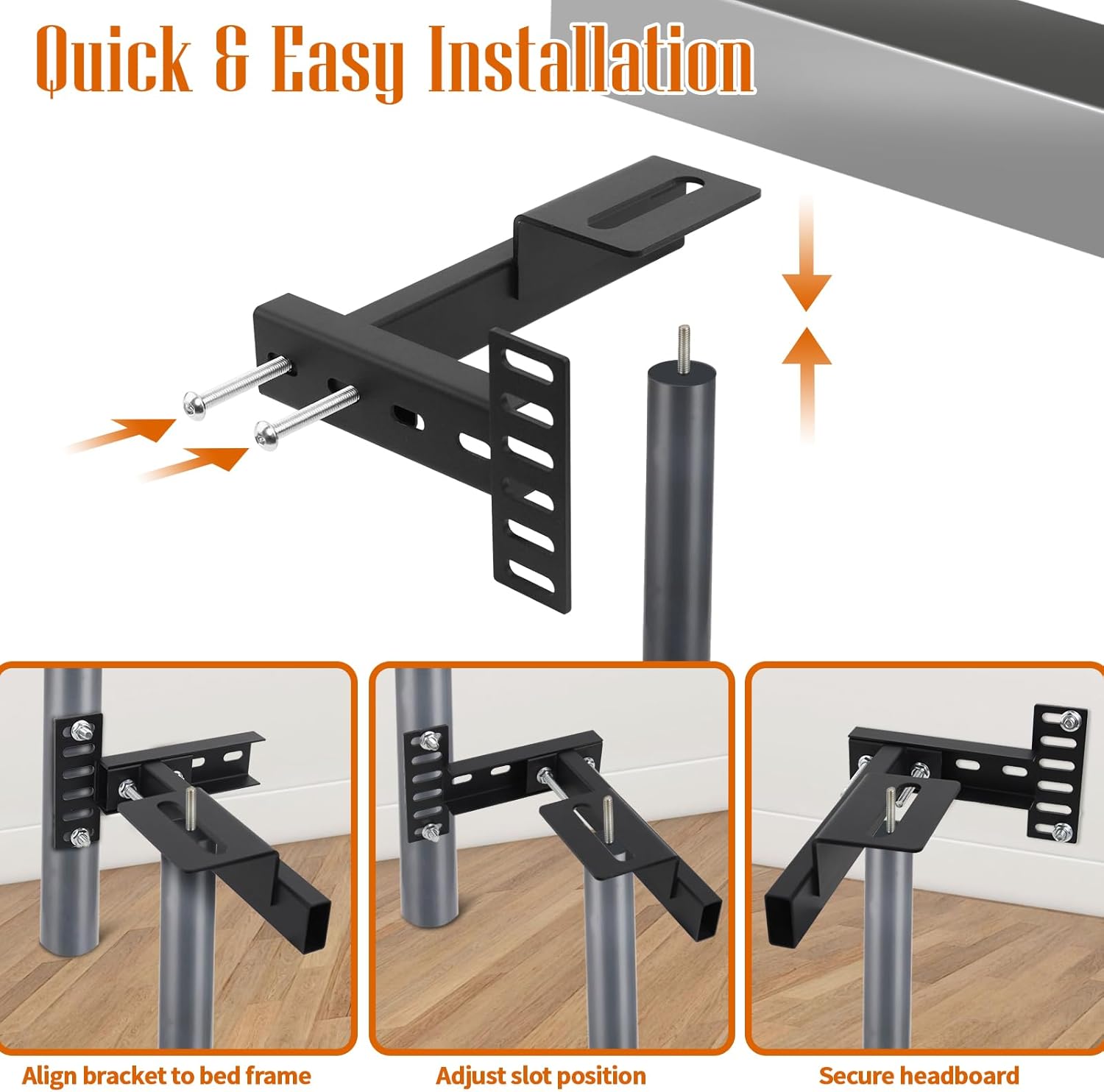 Headboard Bracket Adjustable Bed Base Bed Extra Thick Steel Universal Kit Heavy Duty No Noise No Wobble Easy Install Black Compatible Queen King Full Twin