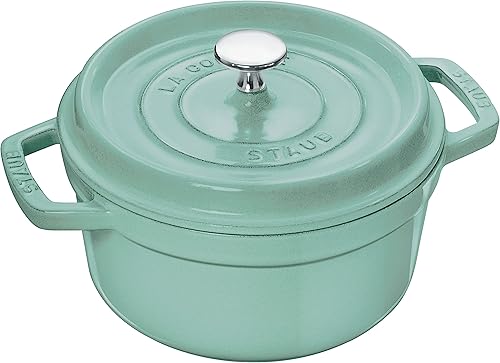 Staub 40508-703"Pico Cocotte Round, Sage Green, 7.9 inches (20 cm), Double Handed, Cast Enameled Pot, Induction Compatible, Japanese Authorized