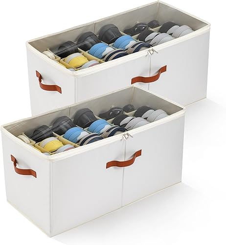 Miniatura 8 de Paquete de 2 organizadores de zapatos para armario, contenedor plegable de almacenamiento de zapatos con divisores ajustables y tapa transparente,