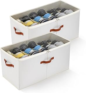 2-Pack Extra Large Shoe Organizer for Closet, Foldable Shoe Storage Container with Adjustable Dividers & Clear Lid, Holds Up to 18 Pairs, Space-Saving Shoe Boxes, White