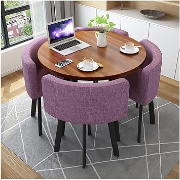 Small Conference Room Tables Simple Office Table Round Furniture Table and Chair Set Wooden Round Table 5-Piece Set Family Apartment Study Balcony Kitchen Creative 80cm (Color : Purple)