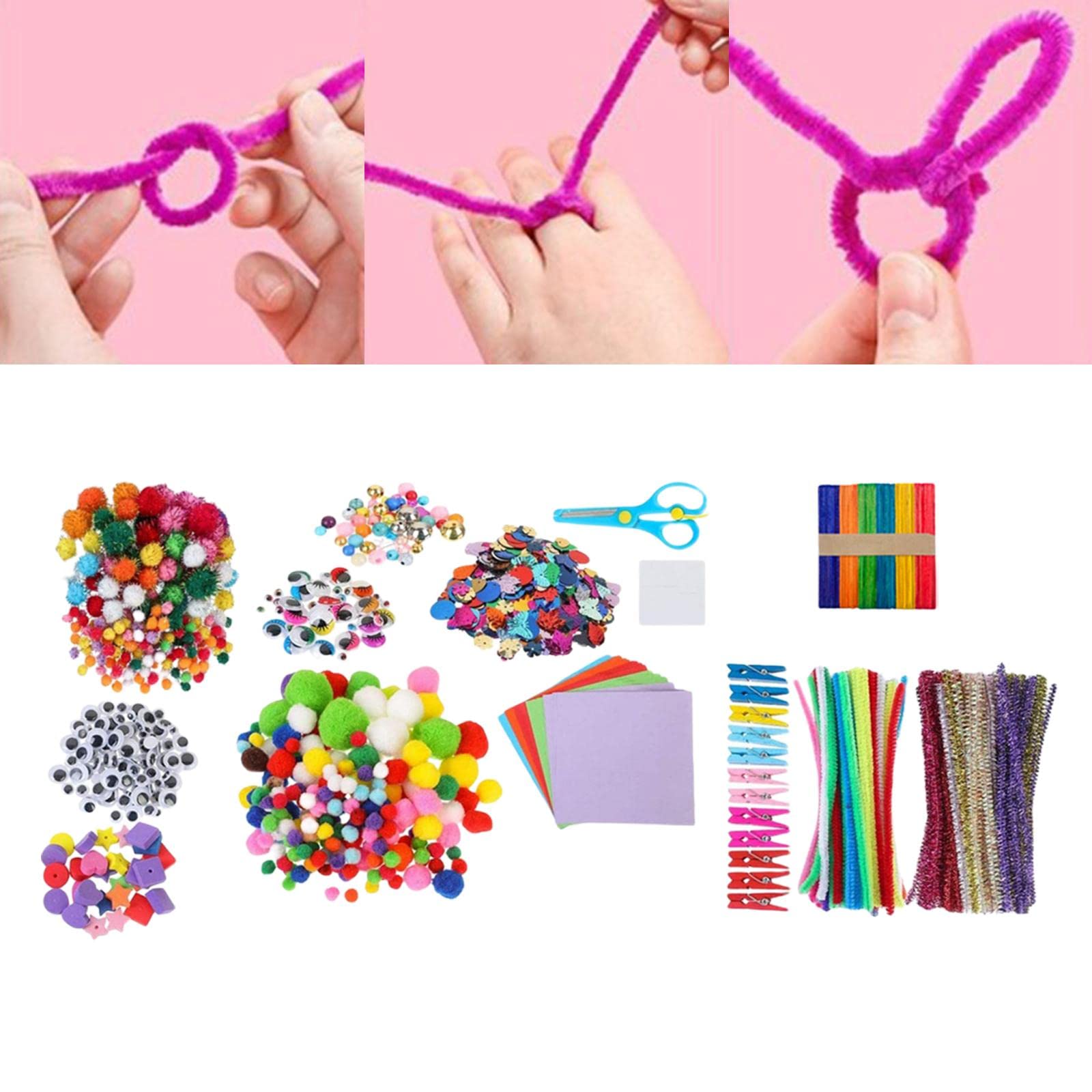 Qianly 1200 Stück Bastelset DIY Bastelmaterial Kinder Handarbeitsset Kreativset Kunsthandwerk Aus Plüsch für Talentförderung Heimdekoration, Mehrfarbig