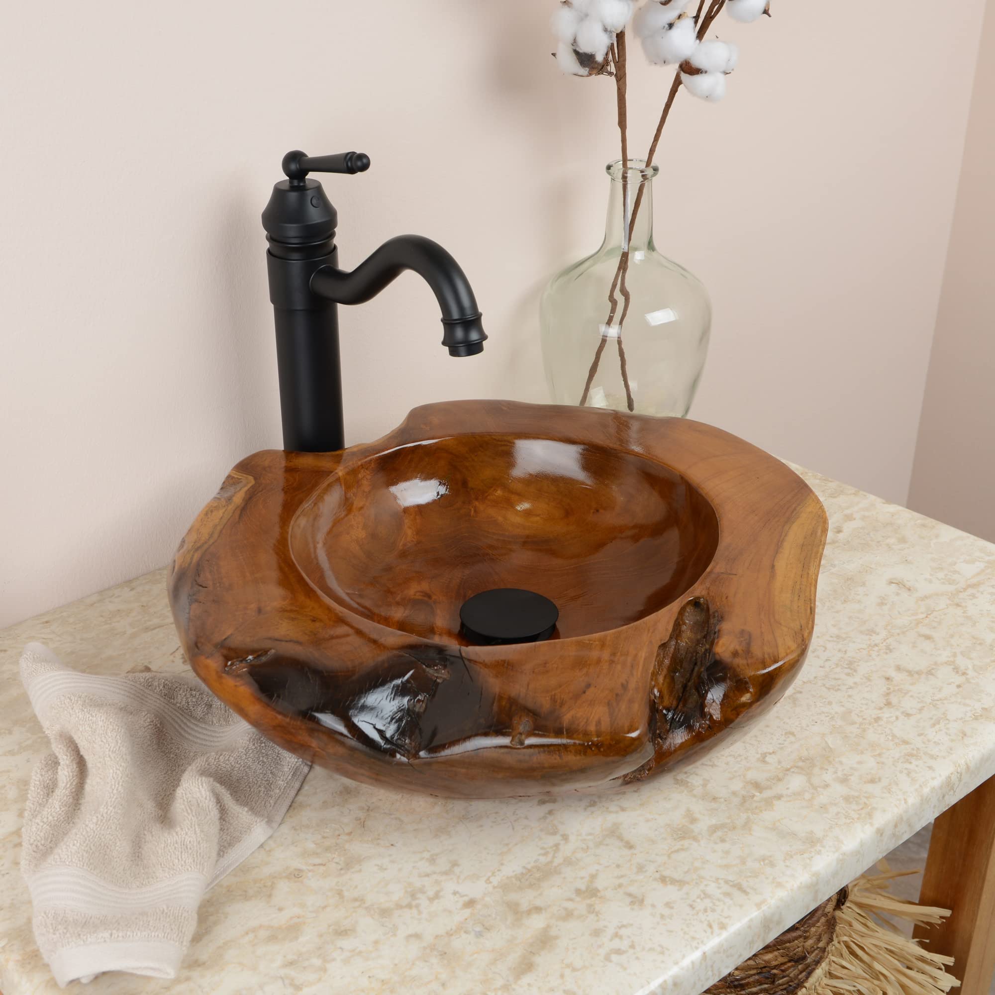 Lavabo di legno | Legno Rotondo ca 45 cm | Fotografati individualmente + selezione di lavabi in teak dalla galleria fotografica ✓ Lavabi in teak per il tuo bagno
