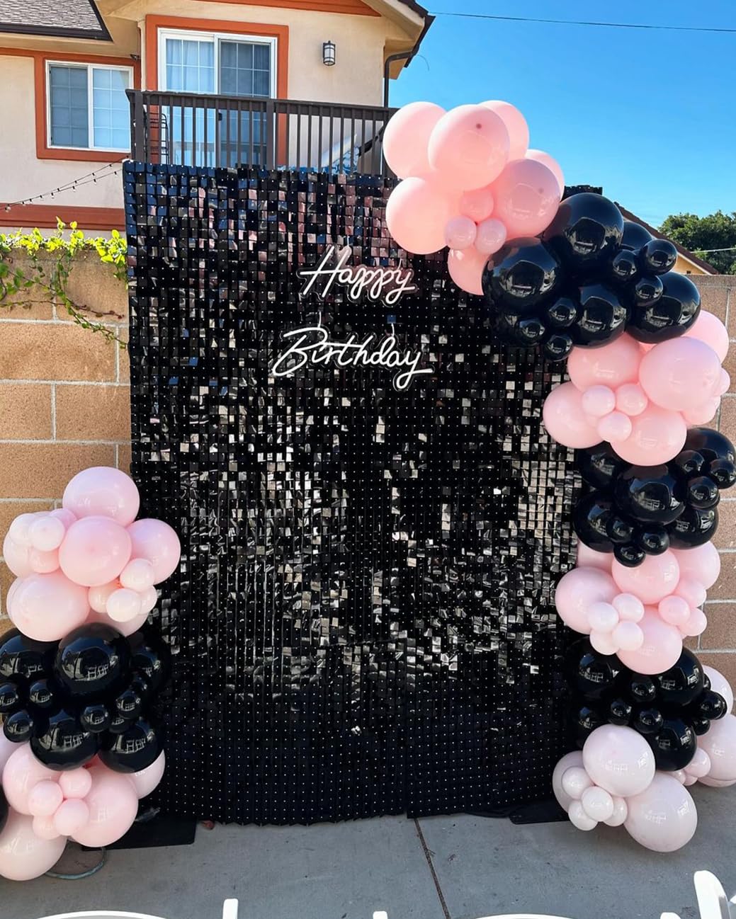 Sfondo da parete con paillettes quadrate nere, da 1,8 x 1,2 m, sfondo per foto, per compleanno, anniversario, matrimonio, fidanzamento, Halloween, sfondo decorativo