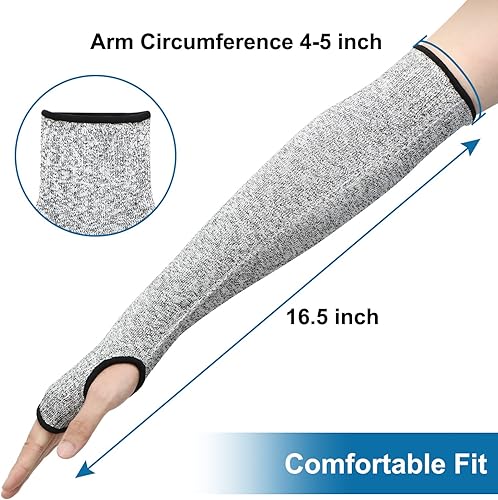 Vista 5 de Geyoga 2 pares de mangas de brazo resistentes a cortes de nivel 5 con agujero para el pulgar, protectores de antebrazo para jardinería, trabajo