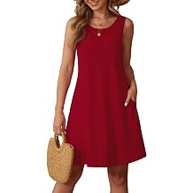 QUEZHU Womens Summer Dresses Casual Sleeveless Tank Sundress Round Neck Knee Length Mini Dress with Pockets