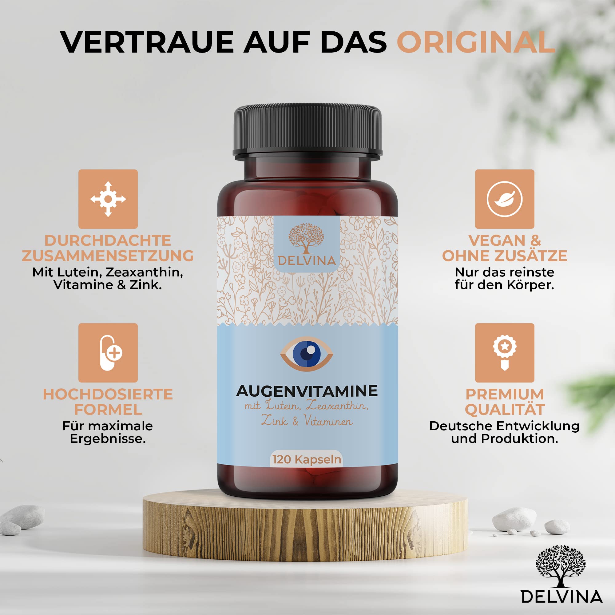 Augenvitamine Hochdosiert - 120 Kapseln - Lutein Zeaxanthin Hochdosiert mit Beta Carotin, Lycopin, Vitamin A, Vitamin C, Vitamin E, Vitamin B2, und Zink - 100% Natürlich und Vegan - 4 Monate Vorrat