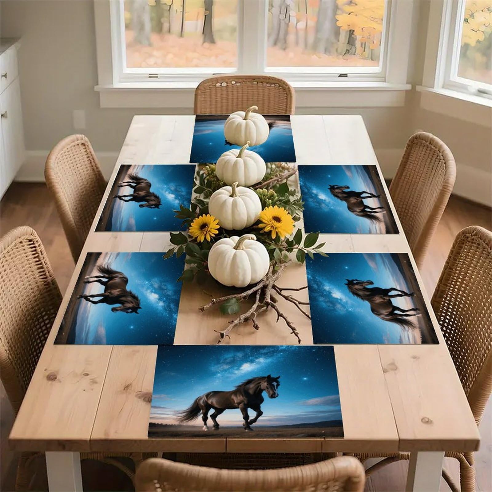 Starry Sky Horse Placemats Heat Resistant Non-Slip Place Mats Washable Wipeable Table Mat Kitchen Dining Table Decoration Placemats Indoor Outdoor Place Mats 17.7’’×11.8’’