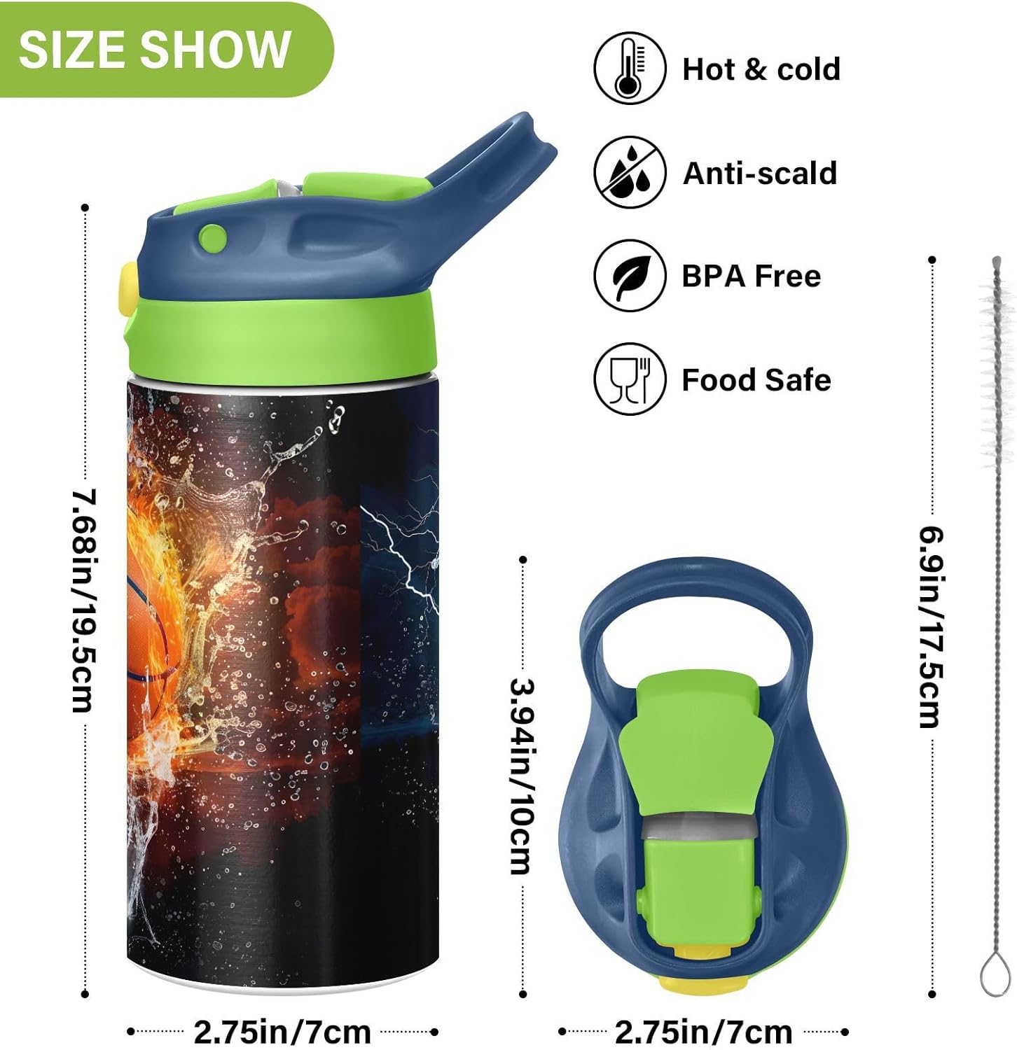 Kids Water Bottle Basketball Water 12 oz, Stainless Steel Sports Mug, Portable Insulated Water Flask with Handle - Image 5