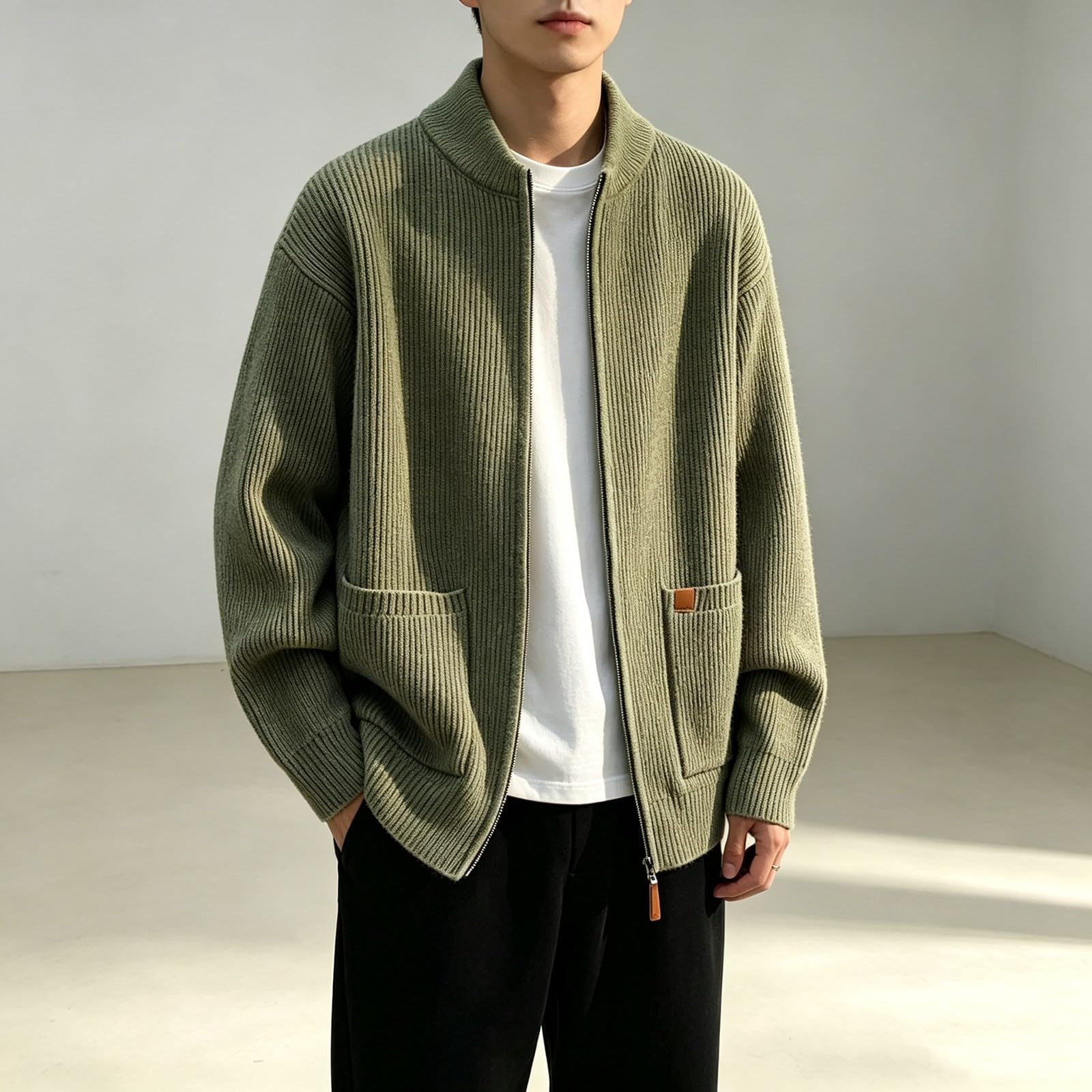 Lässige Herren-Strickjacke mit Kapuze für Herbst und Winter, offene Vorderseite, Verschiedene Größen, Bequeme Passform, ideal für den Alltag.