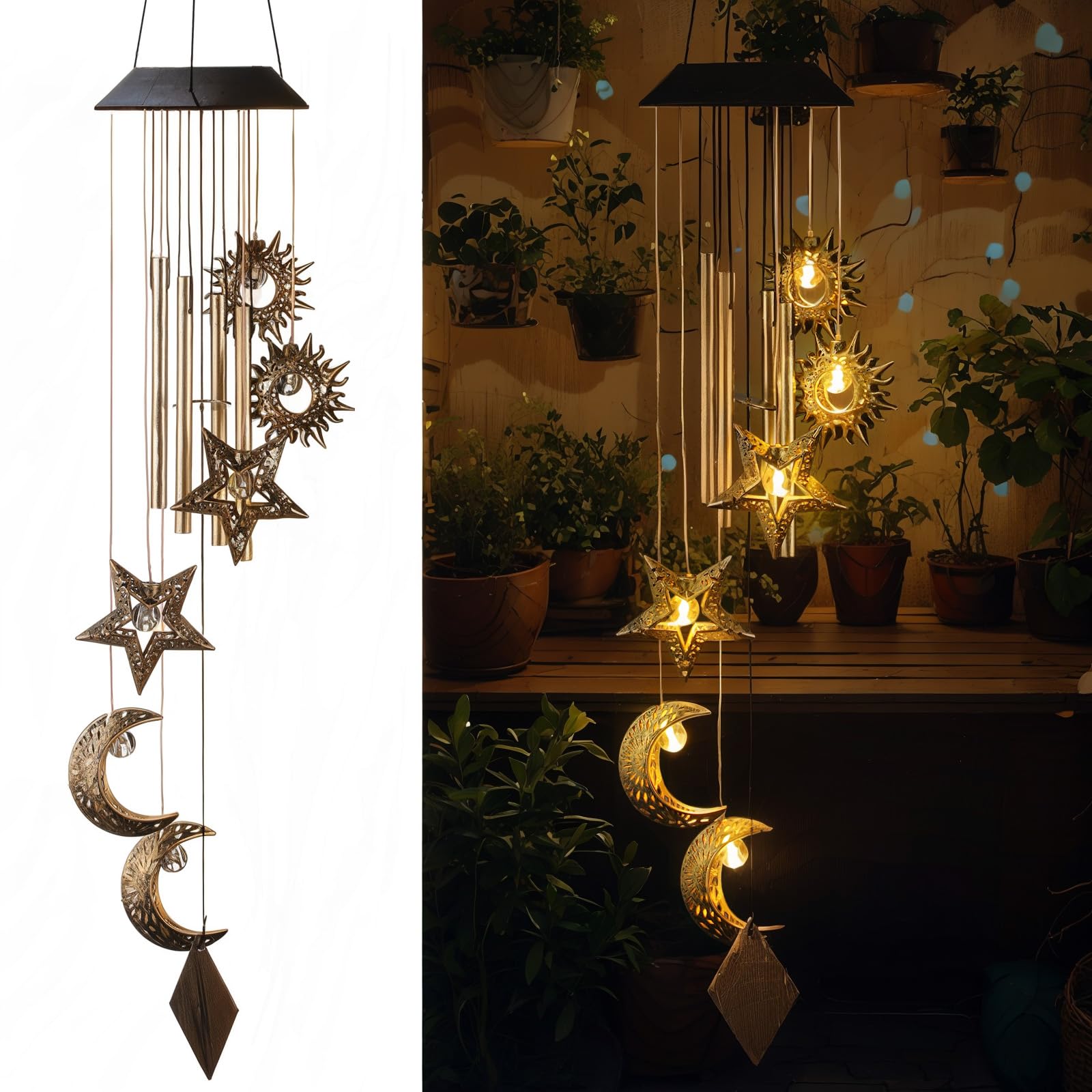 Campanas de viento solares impermeables con luces LED para decoración de exteriores y patios