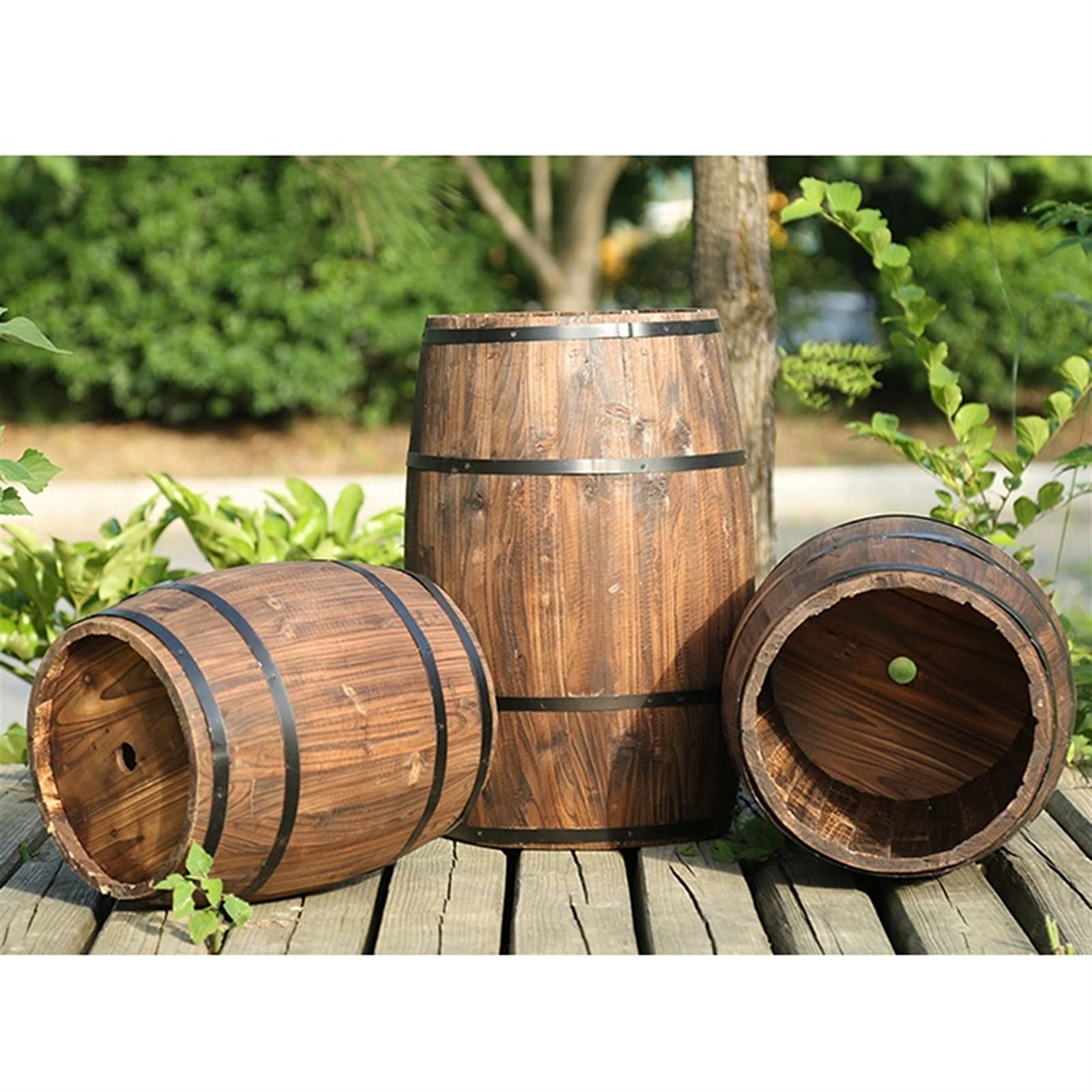 Amazon.com: GZHERVICES Wooden Barrel Planter, Outdoor Flower Pots