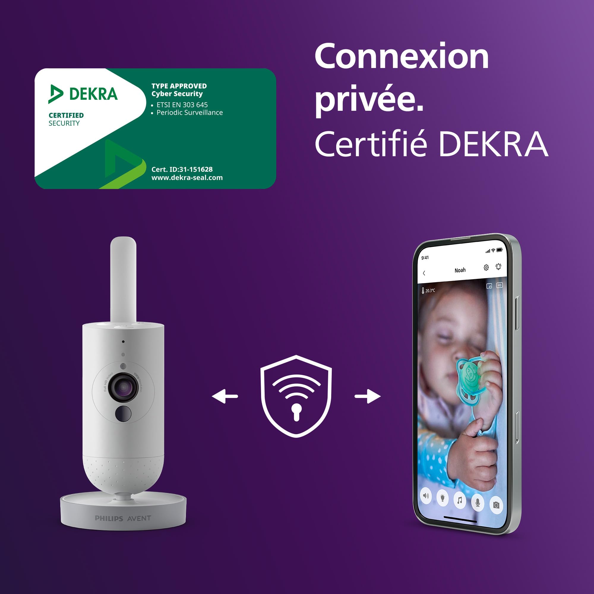 AVENT Philips Babyphone vidéo connecté HD, Moniteur Le Plus avancé à ce Jour, Suivi IA du Sommeil et de la Respiration, Application, Affichage Jour et Nuit Ultra-Clair, SCD973/26