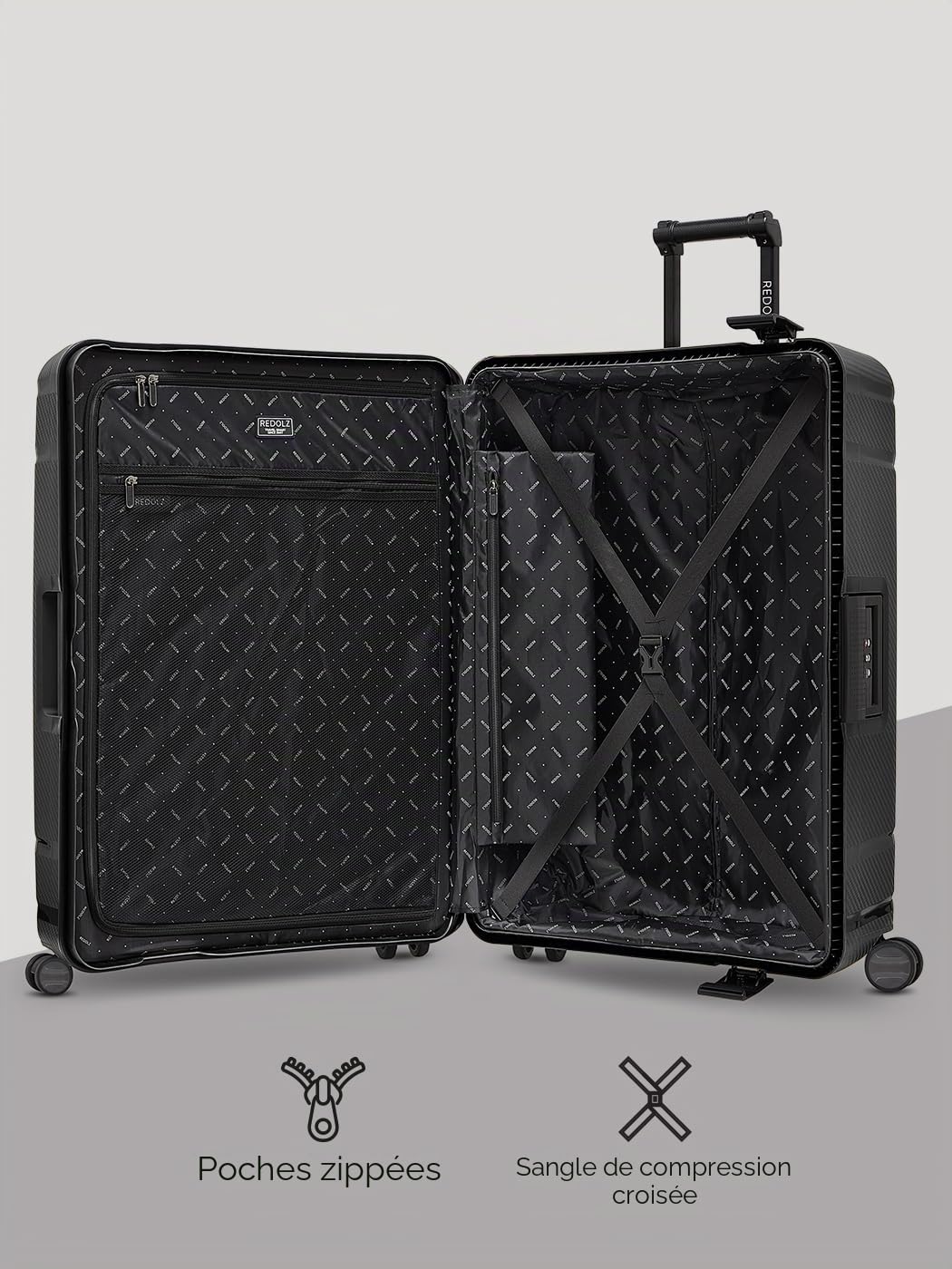 REDOLZ Valise Rigide Taille L XL | sans Fermeture Éclair | Grand Bagage Soute 75x53x28 cm | Polypropylène | Fermeture 3 Points | Serrure TSA | Essentials 15
