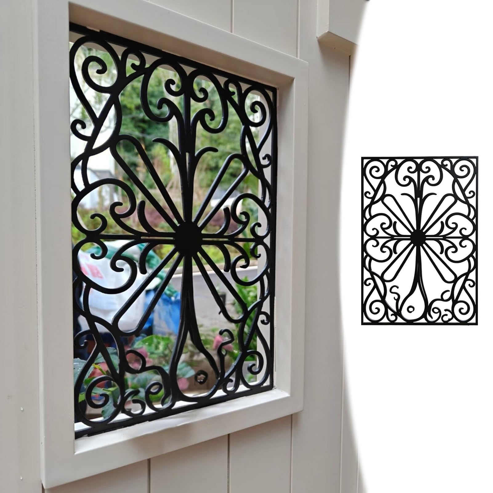 Reja Ventana Reja de Seguridad Grande de Hierro con Diseño Floral para Ventanas, Reja de Seguridad Vintage Resistente Ventanas, Barras Seguridad Integradas Antirrobo(W40xH40cm/16x16in)