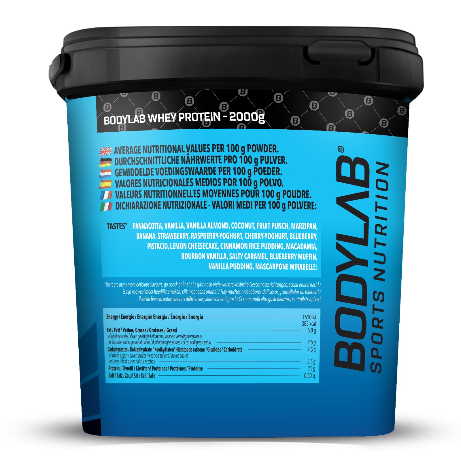 Proteinowy proszek Bodylab24 Whey Protein orzech kokosowy 2kg / kokos Proteinowy Shaker do sportów siłowych i fitness / proszek Whey może wspierać budowę mięśni/ proszek białkowy z 80% białkiem / bez aspartamu